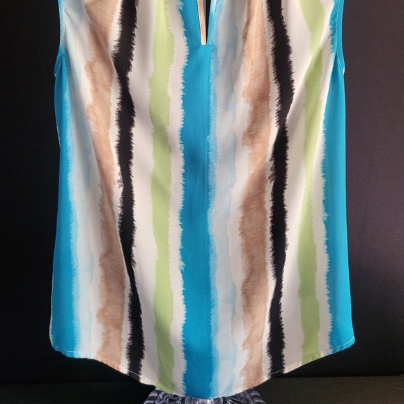 WORTHINGTON Womens Size XS Sleeveless Blouse, White w/ Colorful Stripes, EUC - Picture 7 of 10